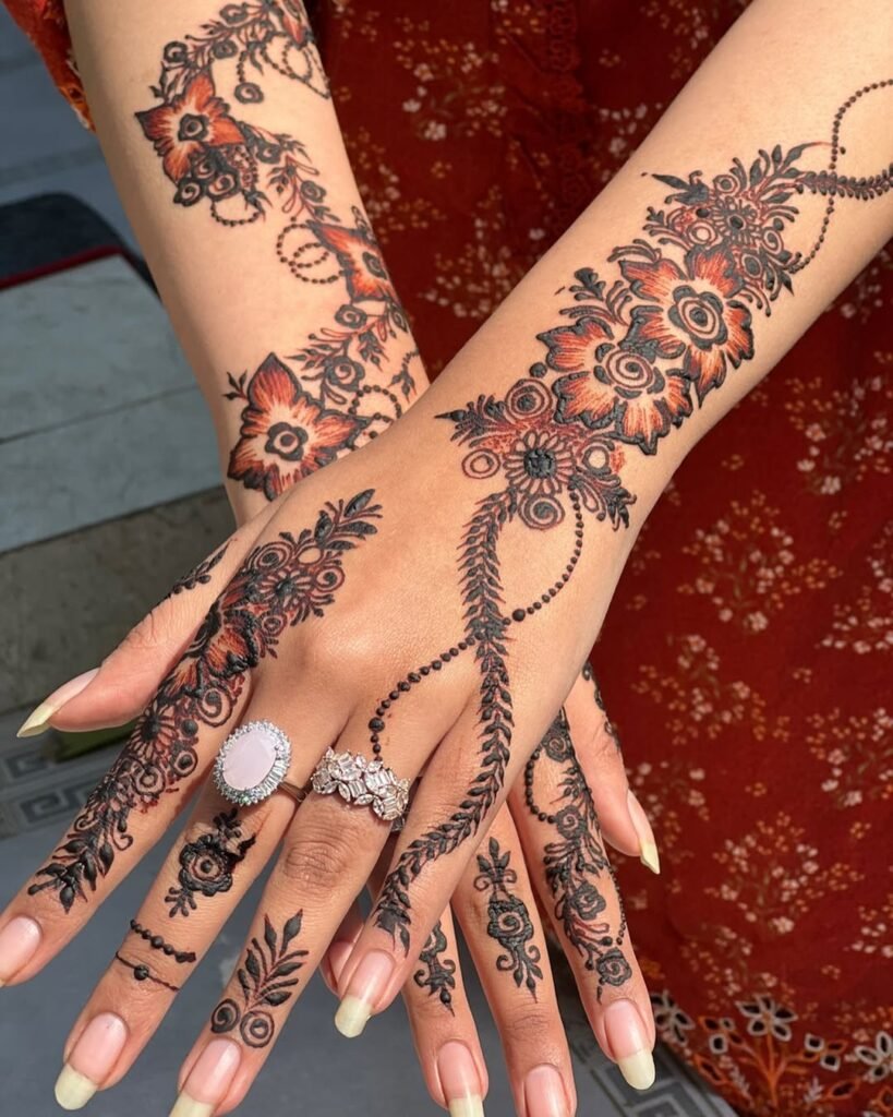 stylish henna flower designs for hands